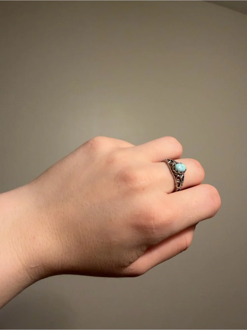 925 Sterling Silver Turquoise Cabochon Filigree  Ring